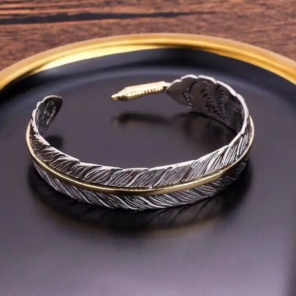 Adjustable Opening Bracelet Silver Plated Bracelet Feather Bracelet - Picture 6 of 16